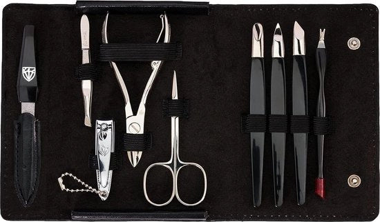 Set di manicure 'Grosseto' - 9 pezzi in pelle sintetica nera - set di cura unghie per uomini - Germania