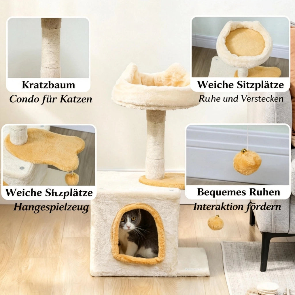 ALBERO PER GATTI 40x30x72 cm con Cuccia, Piattaforma a Pesce e Palo in Sisal