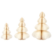 Set di 3 statuette a forma di Alberi di Natale in carta a nido d'ape beige decorazioni natalizie