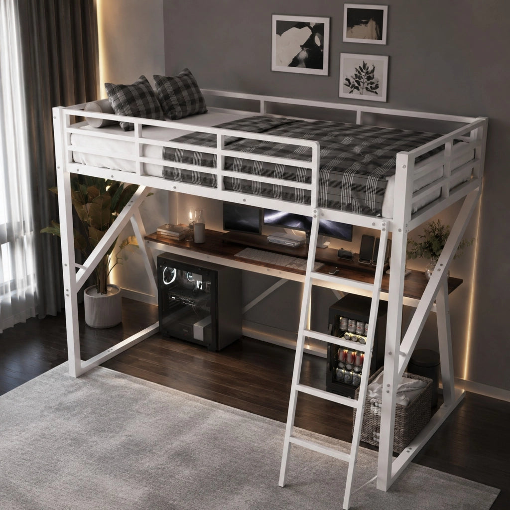 Letto a soppalco per bambini 90x200 cm con scrivania e LED