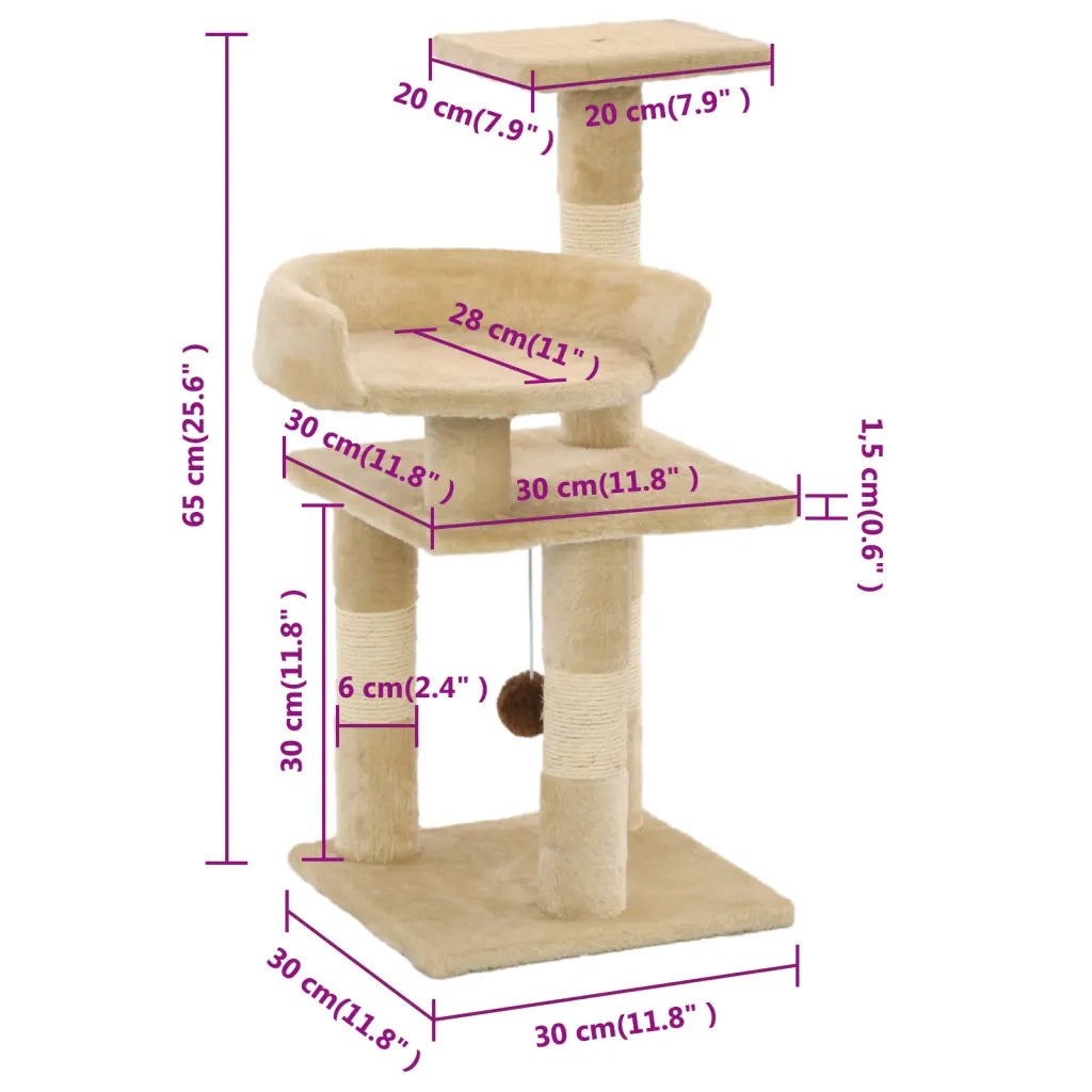 Albero per Gatti con Tiragraffi in Sisal 65 cm Beige 170609