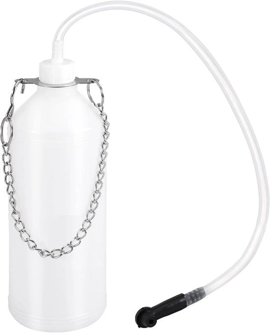 Lampo di emergenza auto - serbatoio di 1 litro di fluido di riempimento con tubo di 60 cm - adattatore in gomma - adatto per la maggior parte dei sistemi di scarico freni e frizione - manutenzione auto