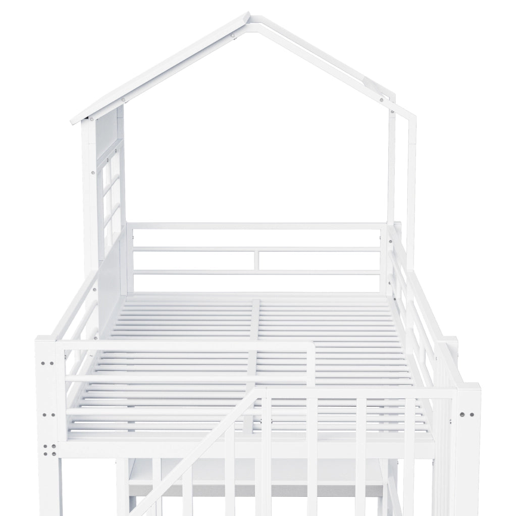 Letto a soppalco multifunzionale 90 x 200 cm con scala contenitore e scaffale; bianco