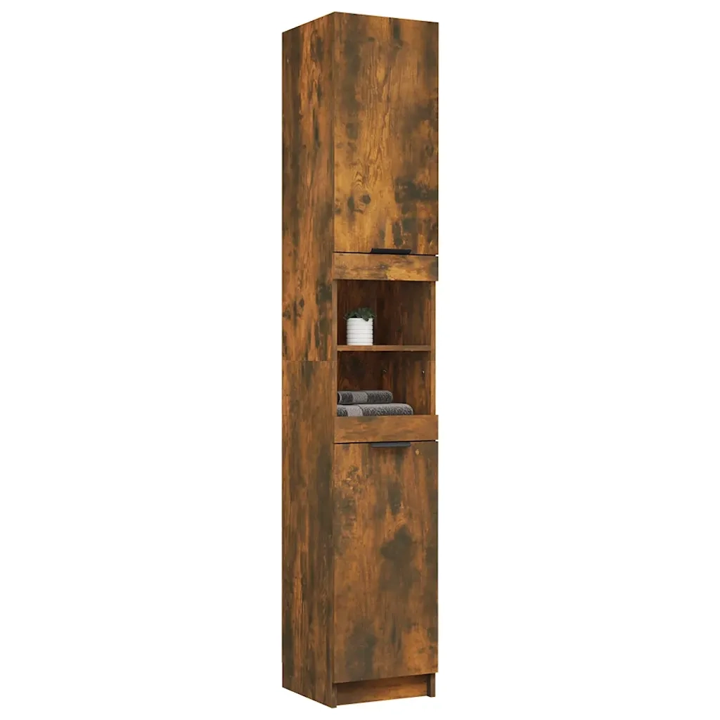 Armadietto Bagno Rovere Fumo 32x34x188,5cm in Legno Multistrato 817069