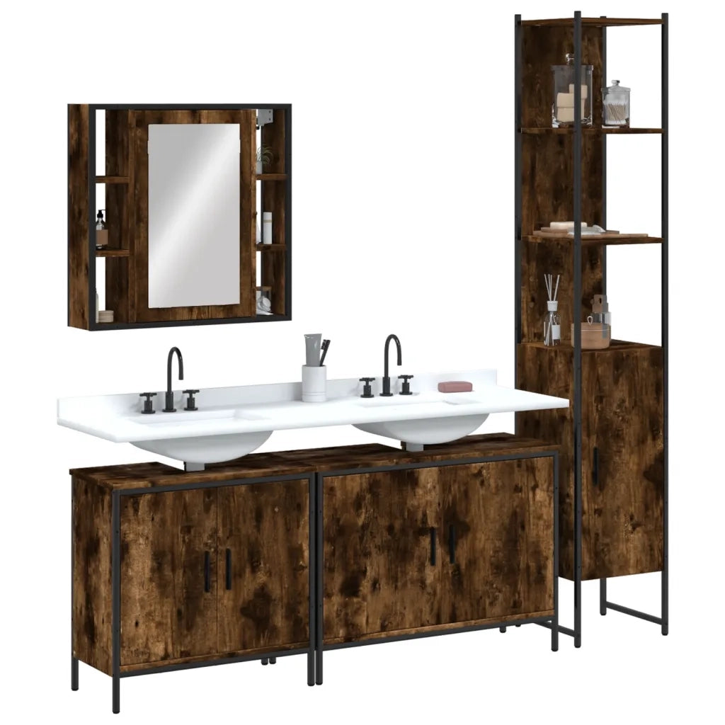 Set Mobili da Bagno 4 pz Rovere Fumo in Legno Multistrato 3214752