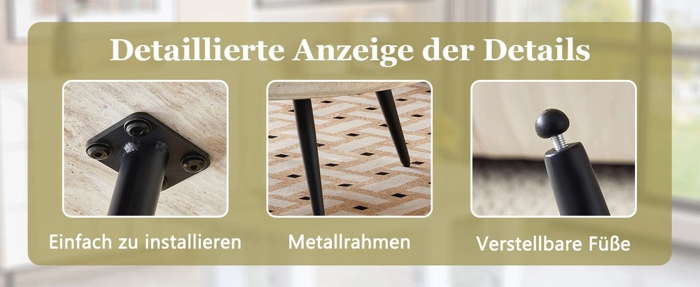Tavolino da Caff¨¨ Rotondo ¨C MINIMAL ¨C MDF Effetto Travertino, Gambe in Metallo Nero, ?70 cm