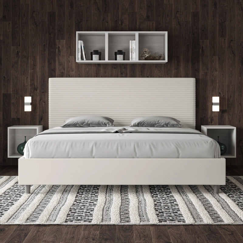Letto imbottito Matrimoniale 180x210 cm Focus - Bianco,Similpelle,Senza rete