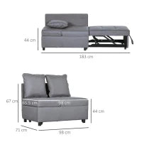 Poltrona Letto 3 in 1 con Schienale Reclinabile, in Tessuto Effetto Lino e Legno, 98x71x67 cm, Grigio Scuro