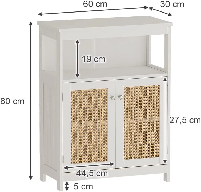 Mobiletto bagno Rosario, Bianco, 60 x 80 cm con ante e vano a giorno, per la conservazione di articoli da bagno e asciugamani