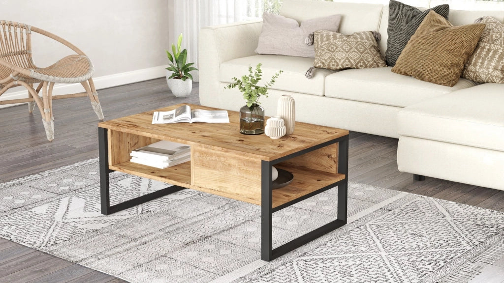 Tavolino da caffè in legno "ML34" - 100 x 59 x 44 cm - Pino atlantico