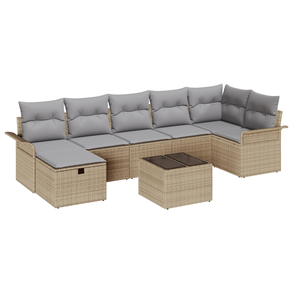 Set Divano Giardino 8 Pezzi con Cuscini Beige Polyrattan