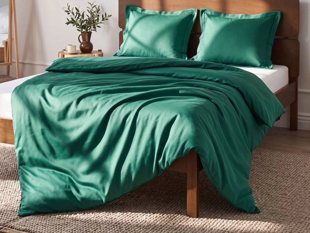 Set copripiumino e federa in cotone satinato verde 150 x 200 cm per una camera da letto moderna