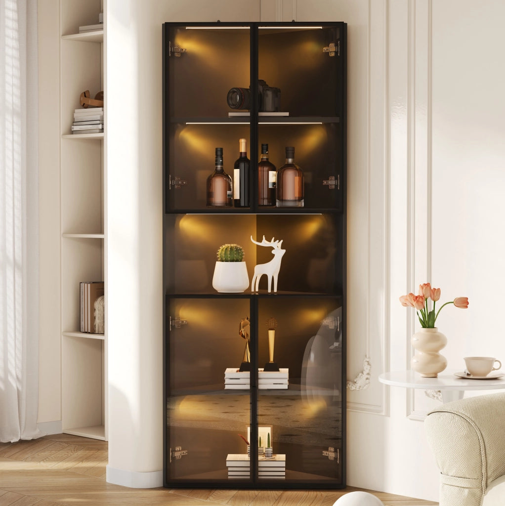 Vetrina angolare triangolare nera 62x32x160 cm con LED