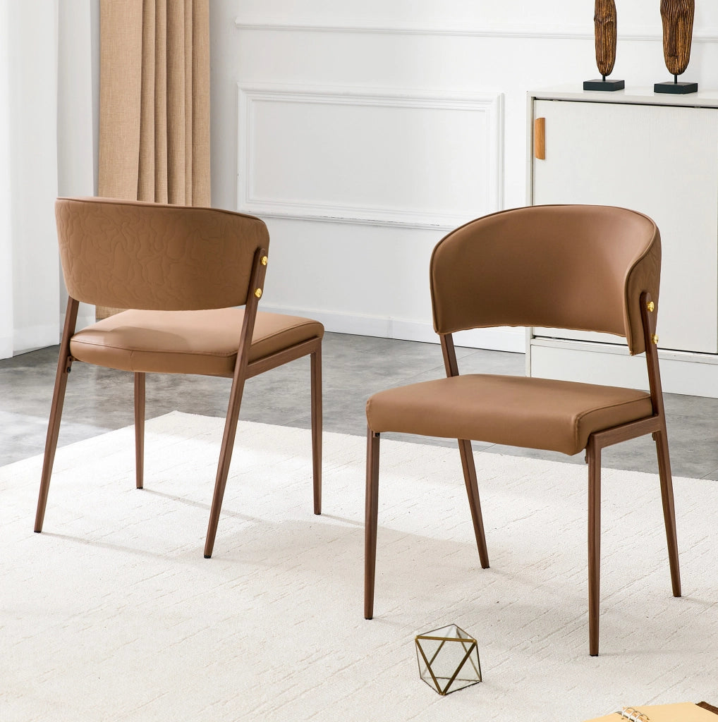 Sedia da pranzo moderna 74x53.5x51 cm in PU e metallo marrone