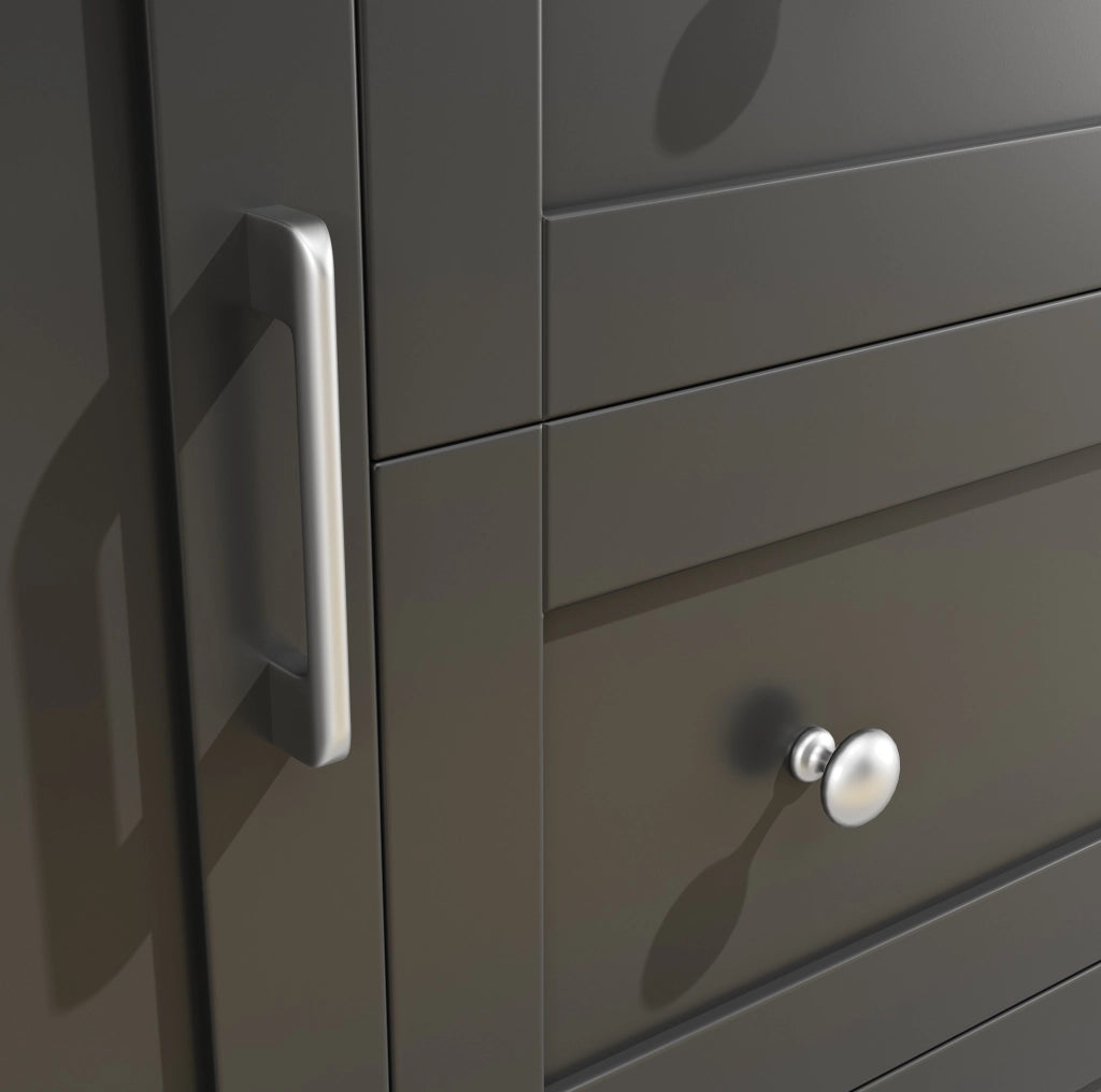 Credenza alta 115x40x180 cm con LED controllato da app; 3 cassetti; MDF; nero e naturale