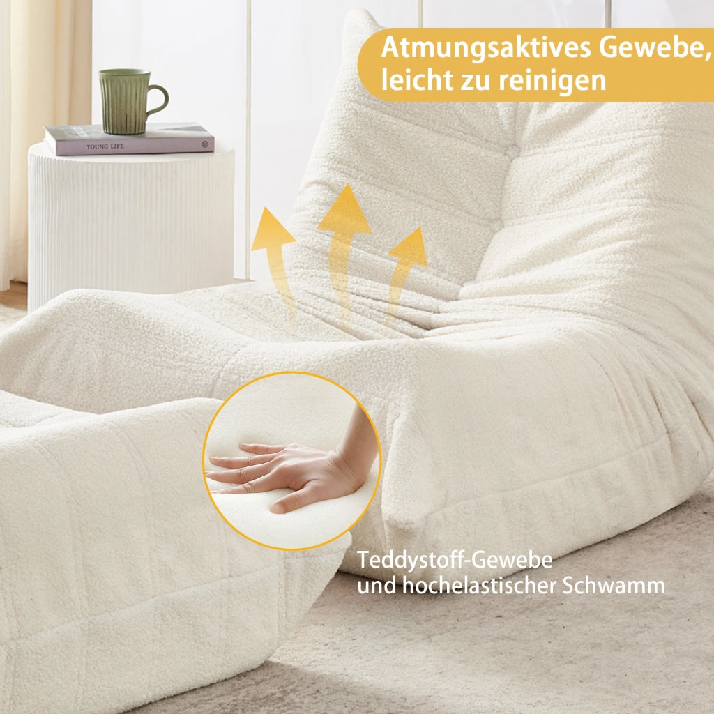 POLTRONA RELAX con poggiapiedi Set da 2 pezzi Teddy Beige