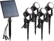 Illuminazione Esterna - Illuminazione Giardino - Illuminazione Solare - Illuminazione Esterna a Led - IP65 - 3m Cavo - 12 Ore di Funzionamento - Set di 4 - Luce Fredda - Nero