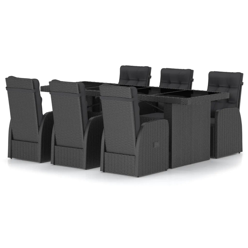 Set da Pranzo da Giardino 7 pz con Cuscini in Polyrattan Nero