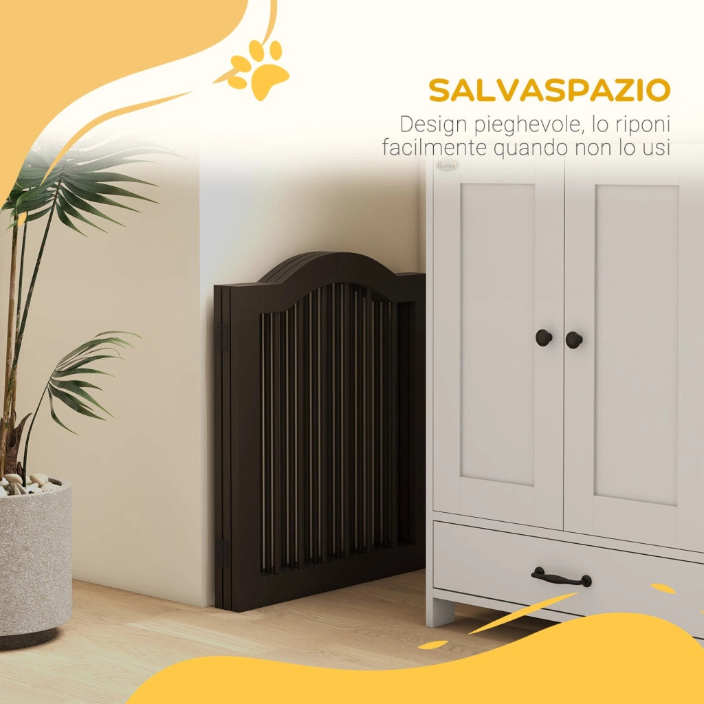 Cancelletto per Cani Pieghevole a 3 Sezioni 154,5x29,5x61 cm in Legno Caffè