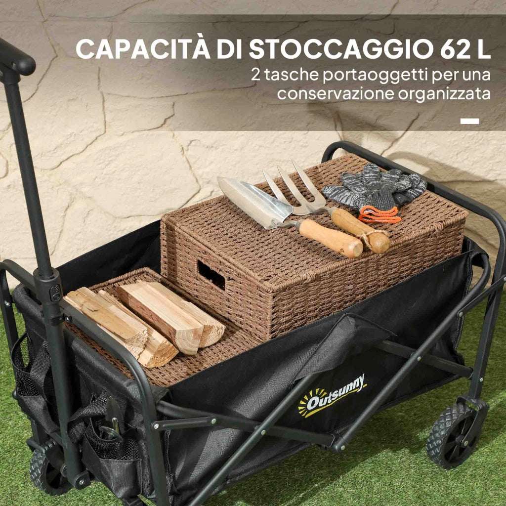 Carrello da Giardino Pieghevole 62L ¨C zephmum ¨C Nero, Metallo e Tessuto Oxford, 76x48x86 cm