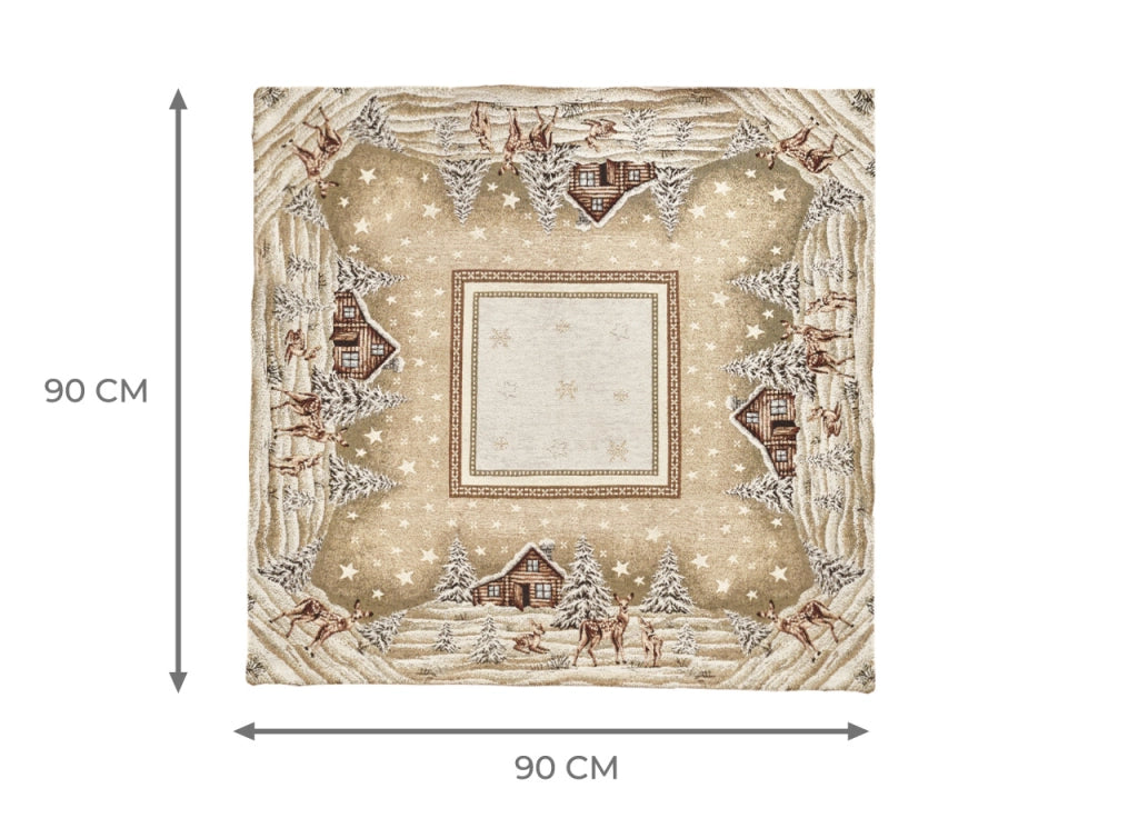 Tovaglia Centrotavola Centrino Tavolo Fantasie Natalizie Cinigliato Piazzato Made Italy - 90x90 - Chalet Brown