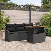 Set Divano da Giardino  5 Pezzi con Cuscini Rattan Polyrattan Nero