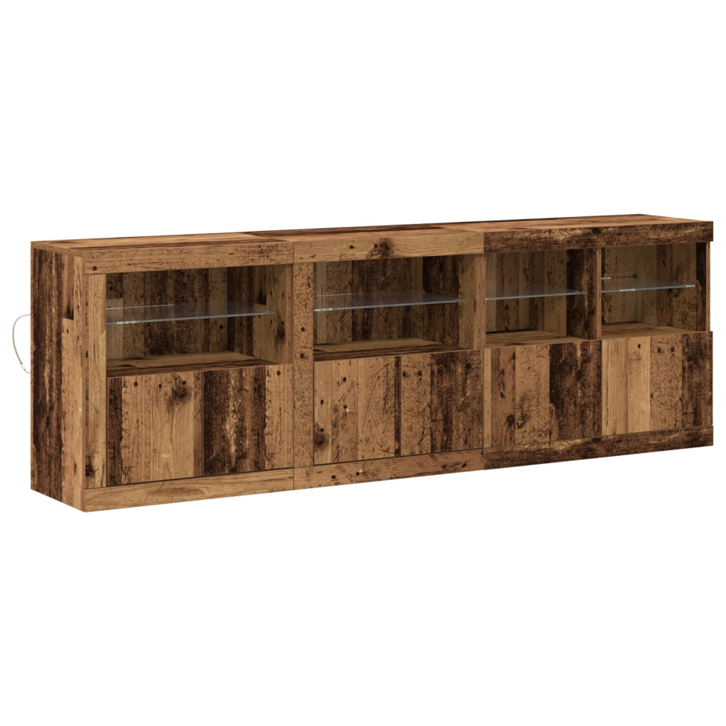 Credenza con Lucernari LED Legno Invecchiato 202x37x67 cm Legno Ingegnerizzato