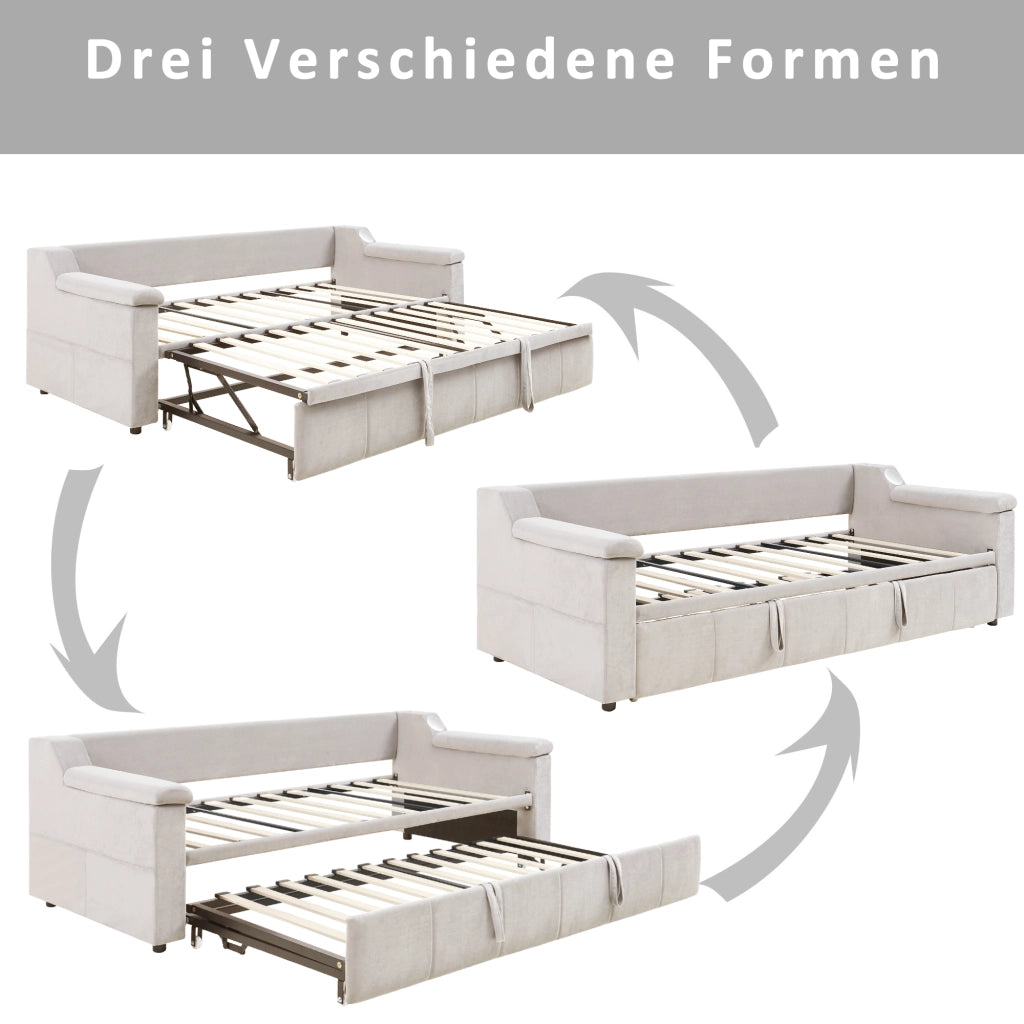 DESMIU Lit simple 90 × 190 cm con USB, vani portaoggetti e Bluetooth, si apre a 180 × 190 cm, senza materasso, beige