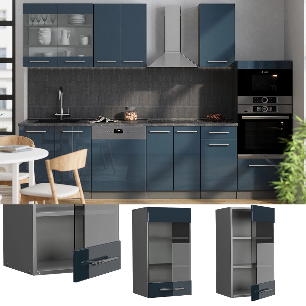 Vicco Mobile da cucina in vetro Blu scuro lucido 40 cm