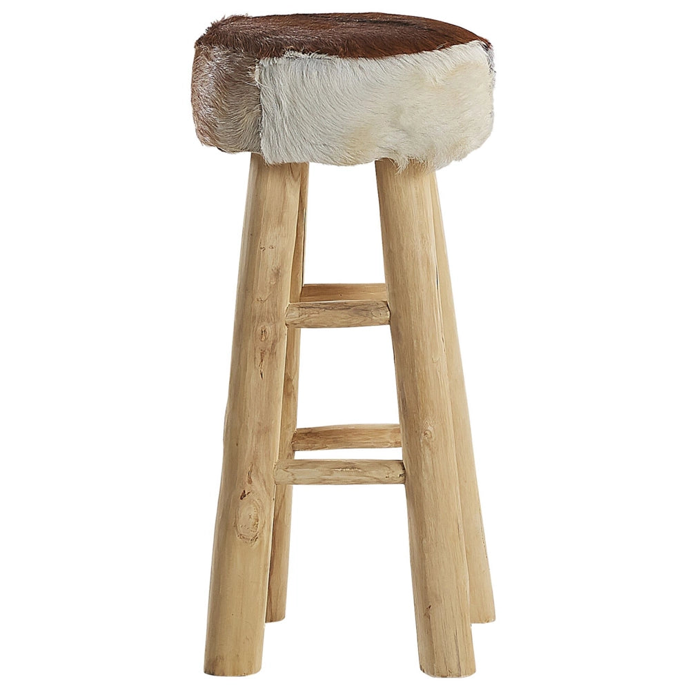 Sgabello Alto in Pelle di Agnello Gambe in Legno di Teak Stile Rustico soggiorno cucina
