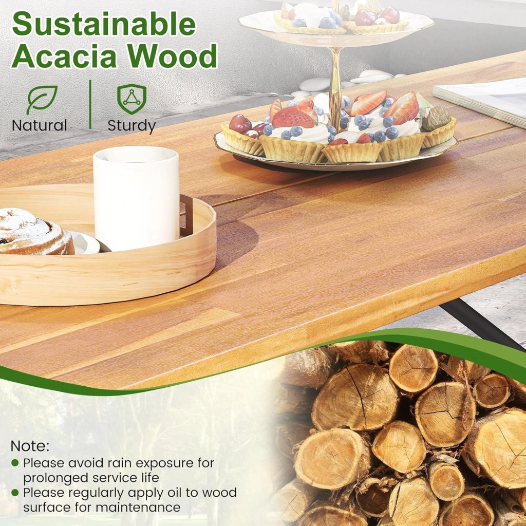 Panca da tavolo da picnic mezza per 2 persone, set tavolo da pranzo e panca in legno di acacia con struttura in metallo resistente, per patio, veranda, giardino, cortile posteriore