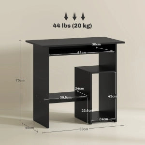 Scrivania per computer ¨C Minimal ¨C Nero, legno ingegnerizzato, 80x45x75 cm, con ripiani