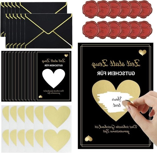 Set di carte personalizzabili con 12 eleganti carte nero-oro - comprensivo di buste - crea regali sorprendenti