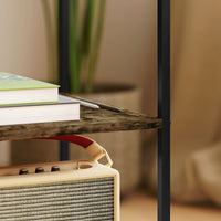 Set 2 Tavolini a 3 Livelli in Legno e Metallo con Piano in Vetro Temperato 37x40x55,5 cm Marrone