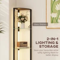 Lampada da Terra con 5 Ripiani e Luce LED, 3 Livelli di Luminosità e Interruttore a Pedale, Nero