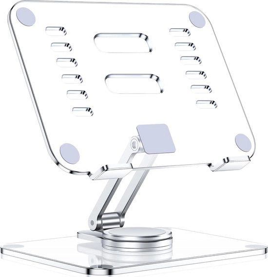 Stand periferico per tablet in alluminio pieghevole e ripiegabile per scrivania - supporto per iPad Surface Galaxy Tabs Kindle Fire Nexus - trasparente
