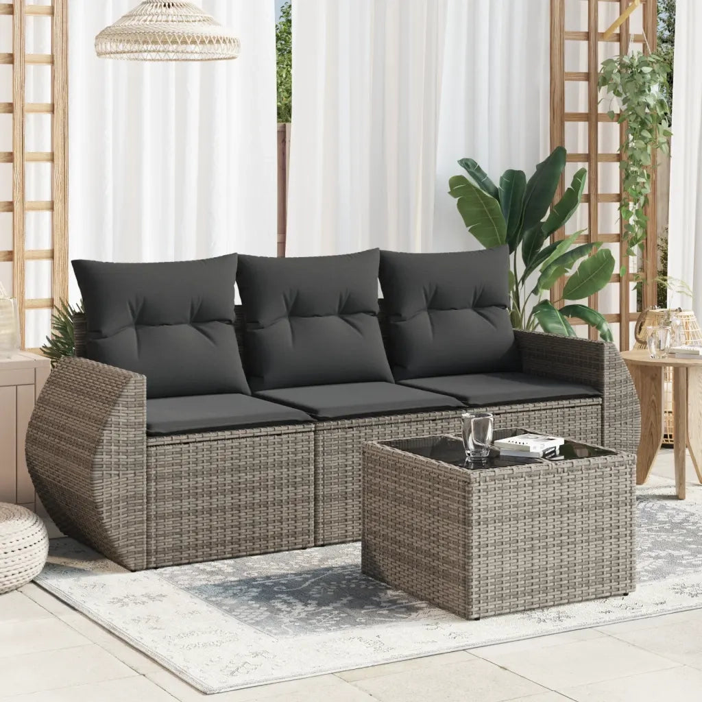 Set Divani da Giardino 4 pz con Cuscini in Polyrattan Grigio