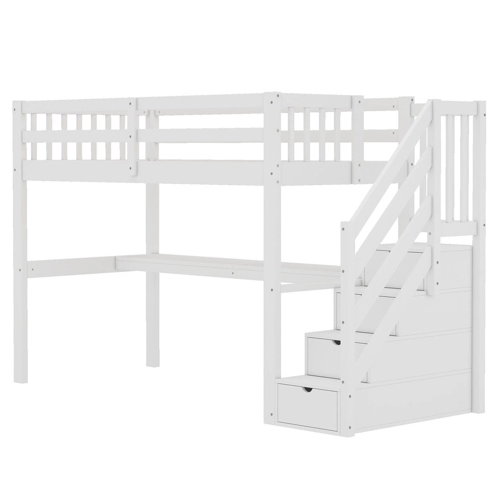 Letto a Soppalco con Scrivania e Cassetti ¨C Xylo ¨C Bianco 90x200
