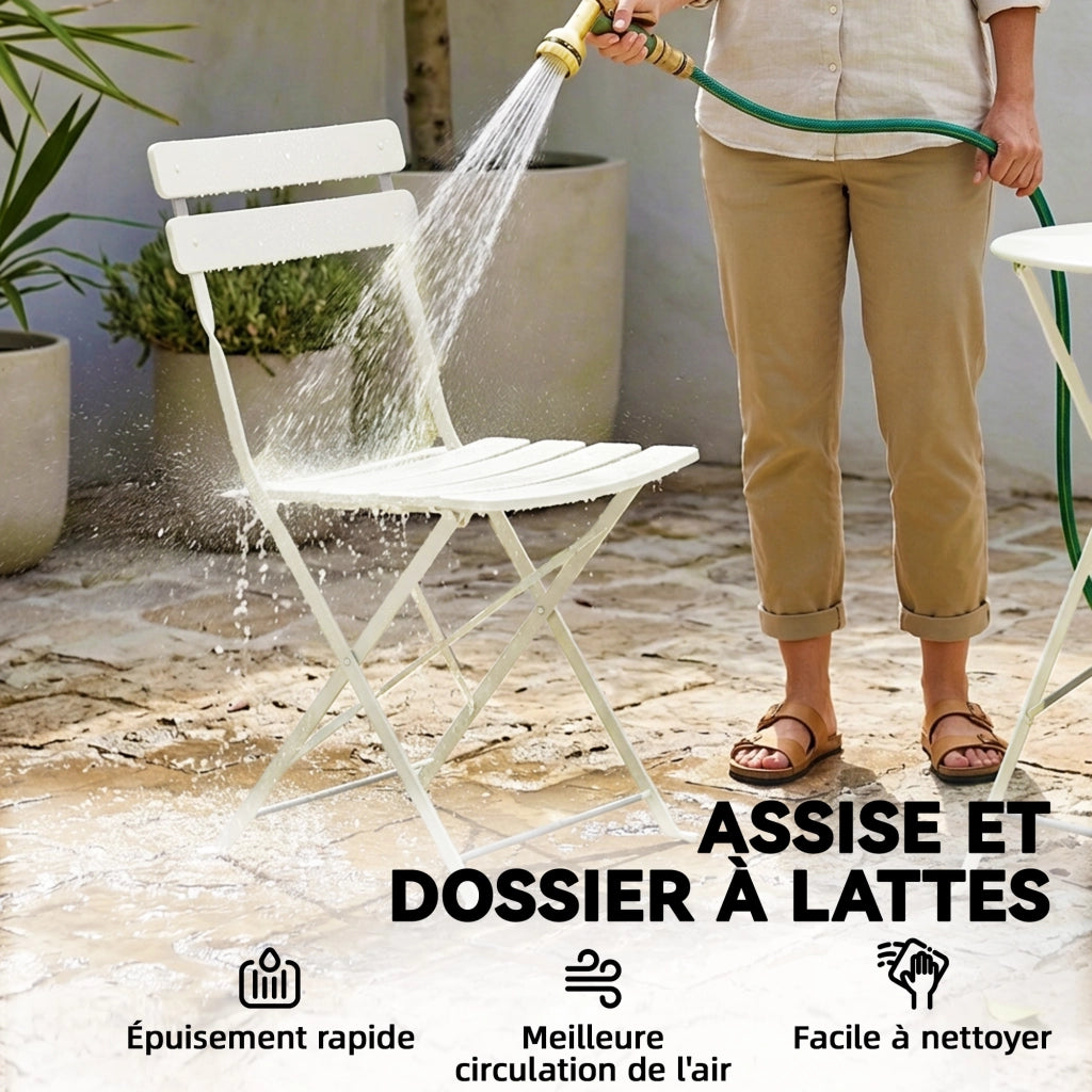 Set Giardino 3 Pezzi ¨C Minimal ¨C Tavolo e 2 Sedie Pieghevoli, Lattes, Antiruggine, Crema