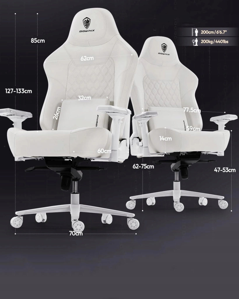 Sedia Gaming DOWINX Nera 200 kg con Braccioli 4D; Seduta Larga 59 cm e Dondolo 15°