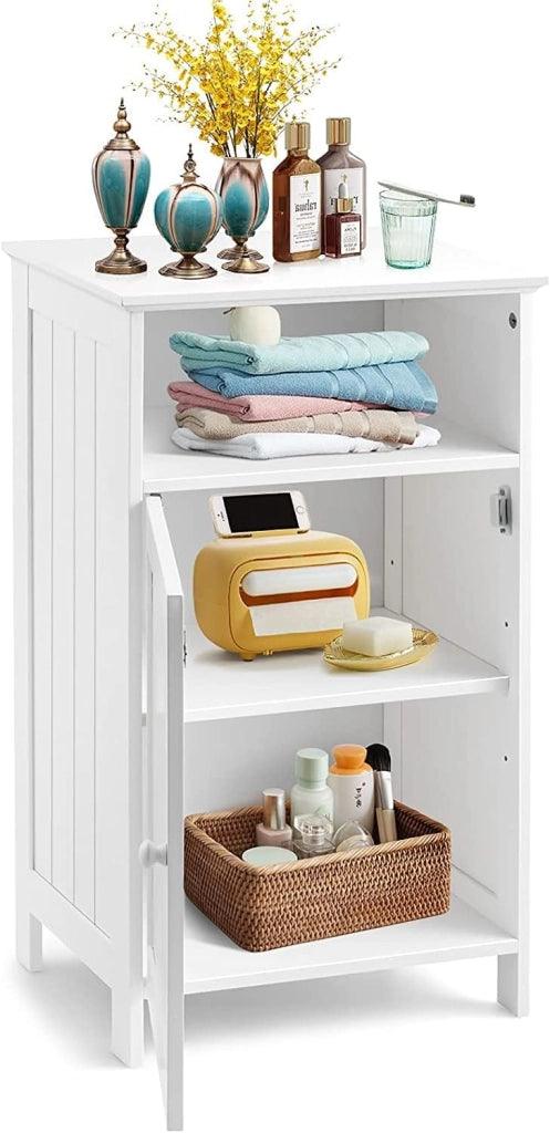 Mobile da bagno in legno con porta singola e ripiano regolabile per camera da letto, soggiorno, 40 x 30 x 70 cm, Bianco/Grigio (Bianco)