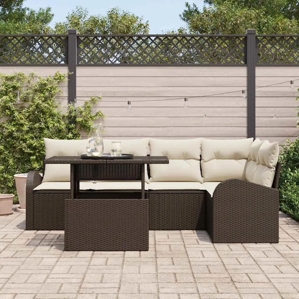 Set Divano da Giardino 6 pcs Marrone e Crema polyrattan