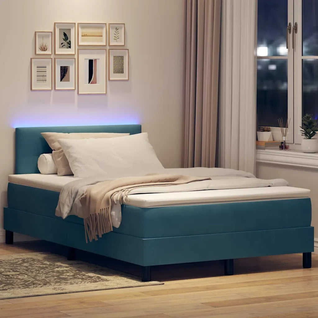 Letto a Sorgente LED con materasso Blu 120 x 190 cm Velluto
