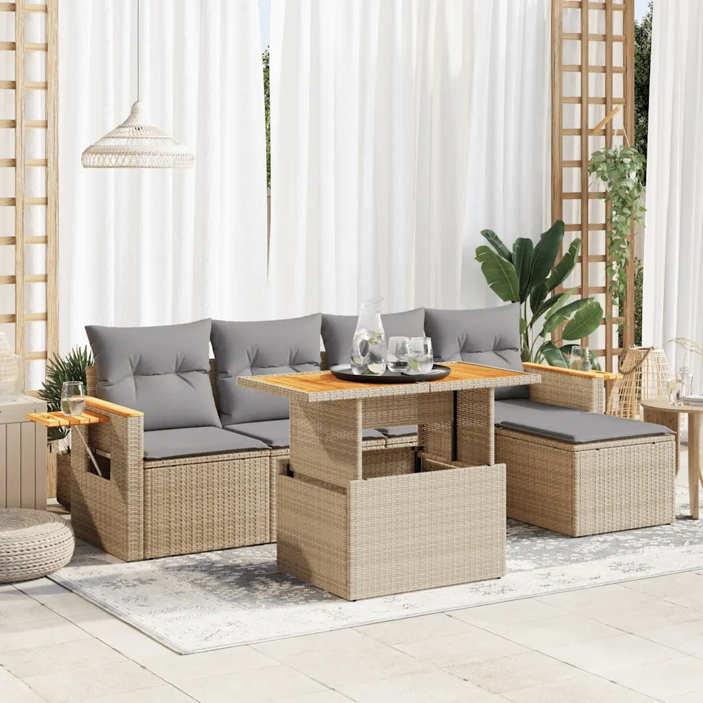 Set Divano da Giardino 6 pz con Cuscini Beige Polyrattan Acacia 3327587