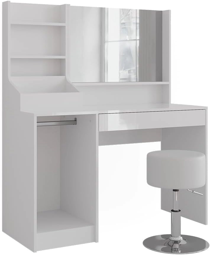 Tavolo da toeletta Sherry, Bianco/bianco lucido, 119.8 cm 4 parti