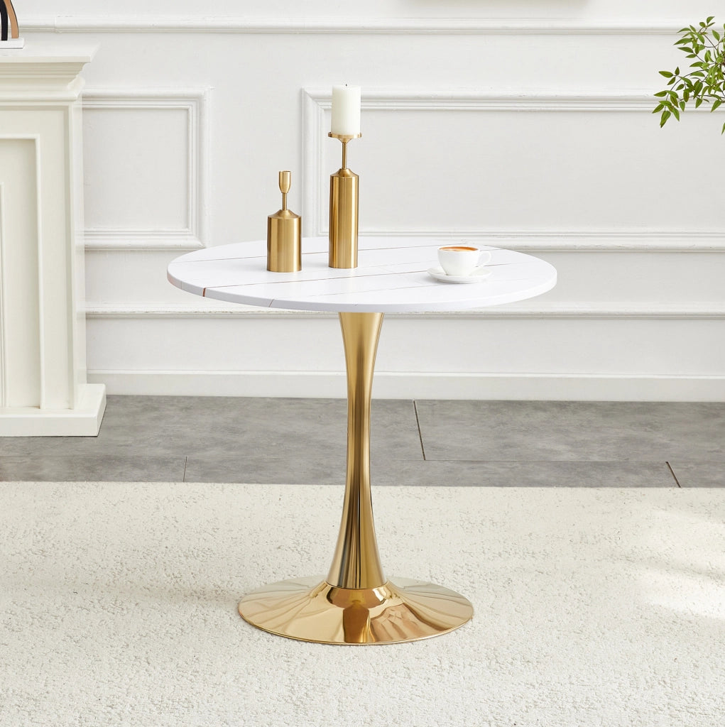 Tavolo rotondo a tulipano bianco in MDF e metallo, Ø 80 cm