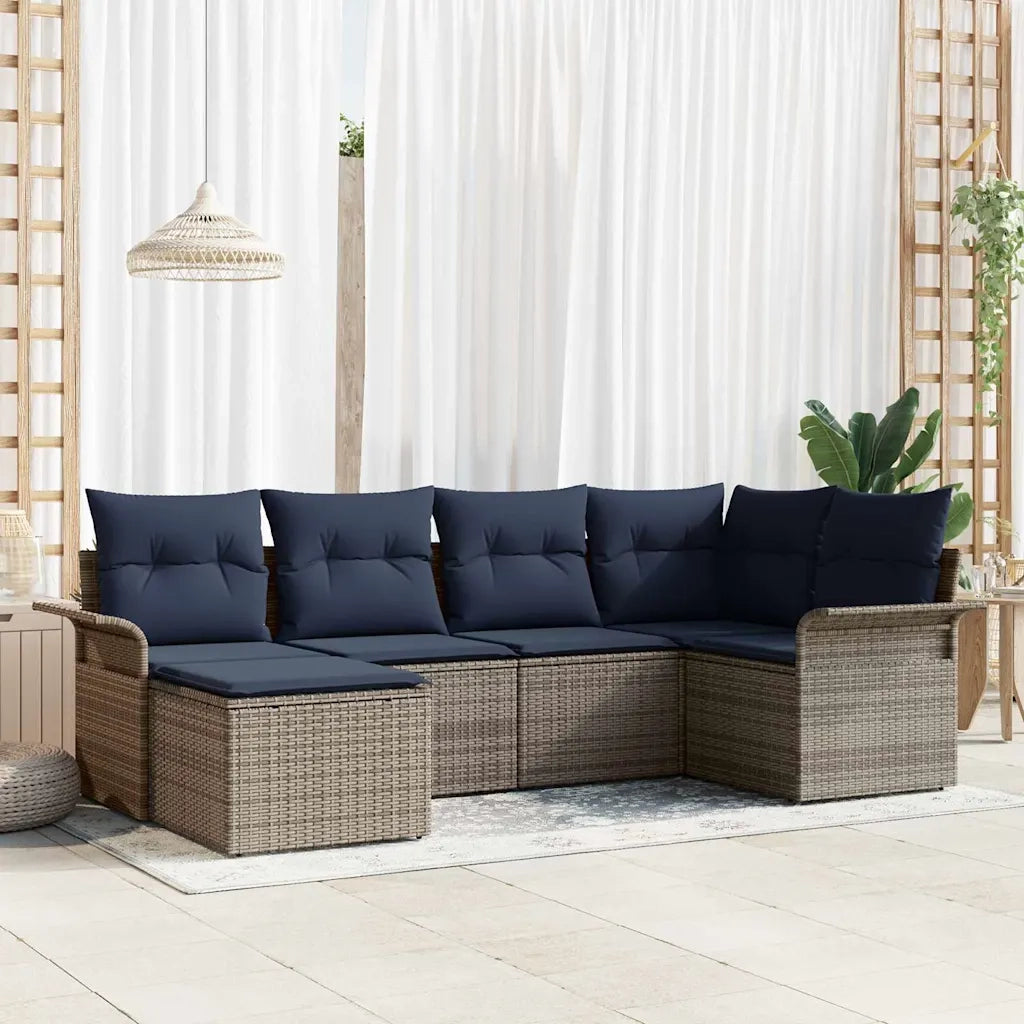 Set Divano da Giardino con cuscino 6 pcs Grigio polyrattan 3345435