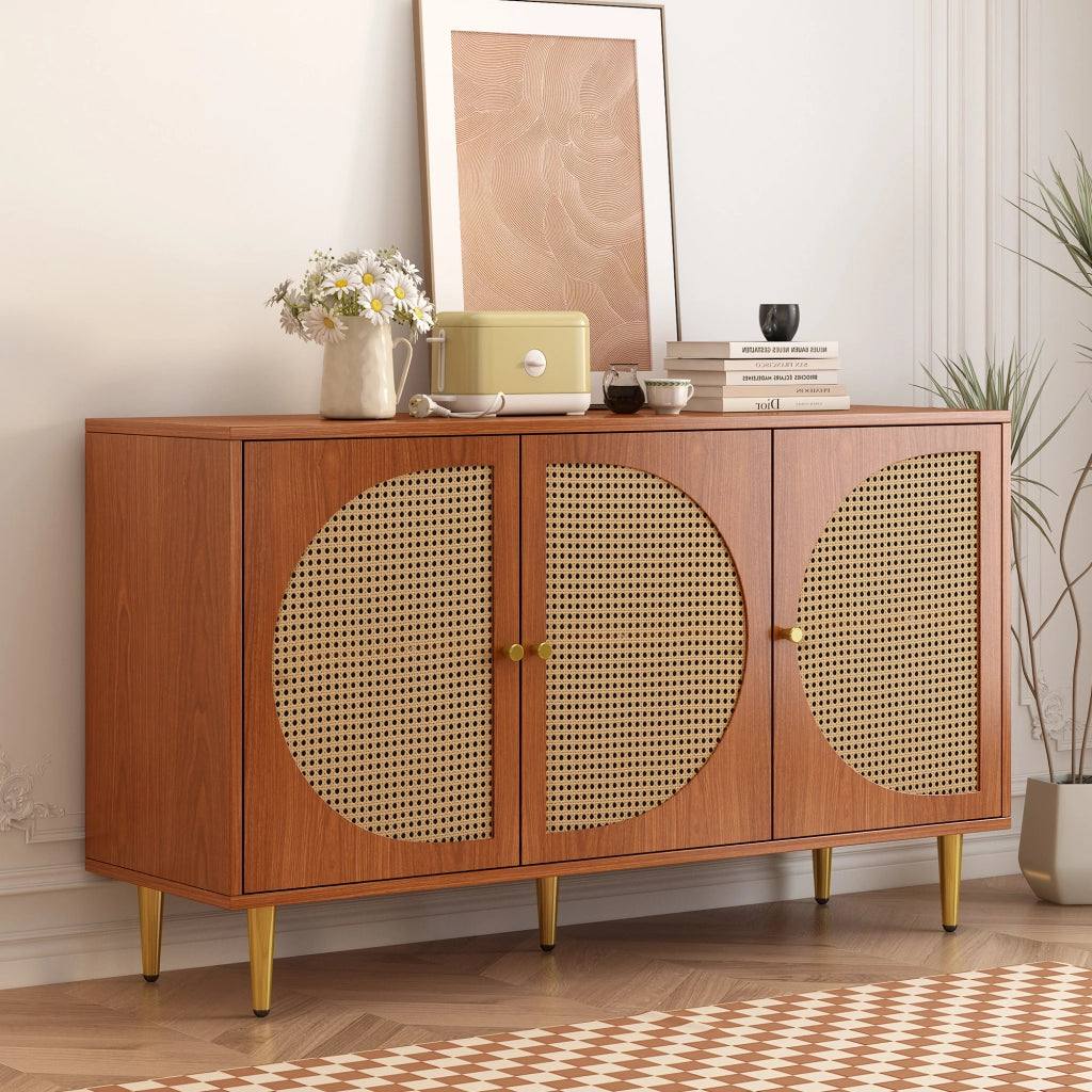 Credenza con 3 ante e ripiani regolabili - per soggiorno - in truciolare - 129.8×40×76 cm - noce