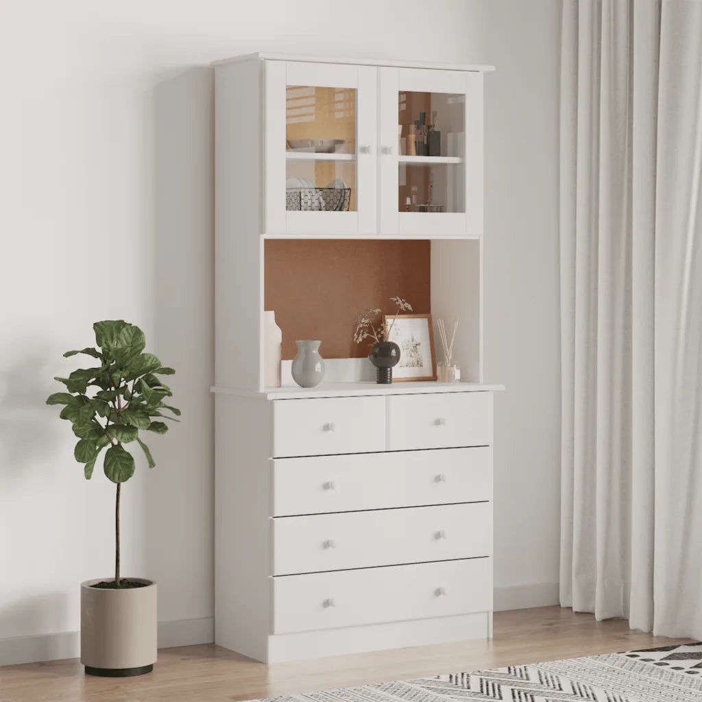 Credenza | Madia | Buffet da pranzo | Armadio da pranzo ALTA Bianca 77x35x165 cm in Legno Massello di Pino