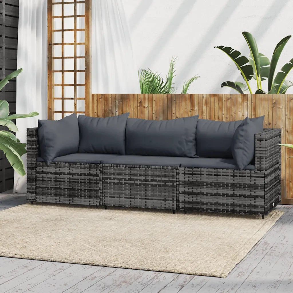 Set Divani da Giardino 3 pz | Set Salotto da Giardino con Cuscini in Polyrattan Grigio